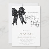 Modern Calligraphy Black Bow Birthday Invitation 招待状 (正面)