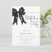 Modern Calligraphy Black Bow Birthday Invitation 招待状 (スタンド正面)