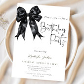 Modern Calligraphy Black Bow Birthday Invitation 招待状