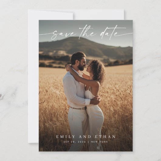 Modern Calligraphy Boho QR Code Photo セーブザデート (正面)