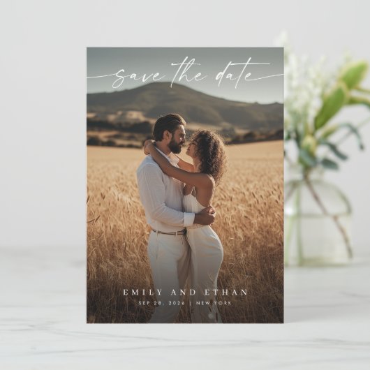 Modern Calligraphy Boho QR Code Photo セーブザデート (スタンド正面)