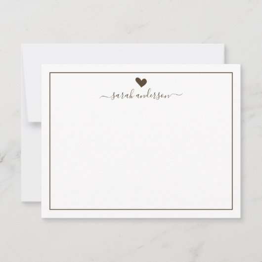Modern Calligraphy Brown Heart Personalized ノートカード (正面)