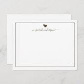 Modern Calligraphy Brown Heart Personalized ノートカード (正面/裏面)