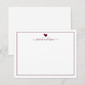 Modern Calligraphy Burgundy Heart Personalized ノートカード (正面/裏面)