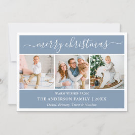 Modern Calligraphy Christmas Dusty Blue 3 Photo シーズンカード