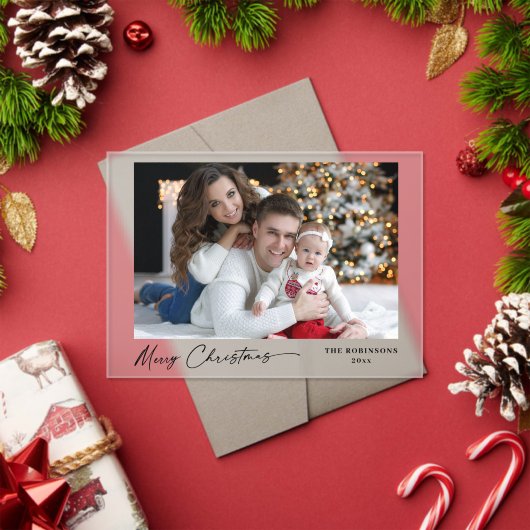 Modern Calligraphy Christmas Holiday Photo Frosted アクリル招待状 (インサイチュ (クリスマス))