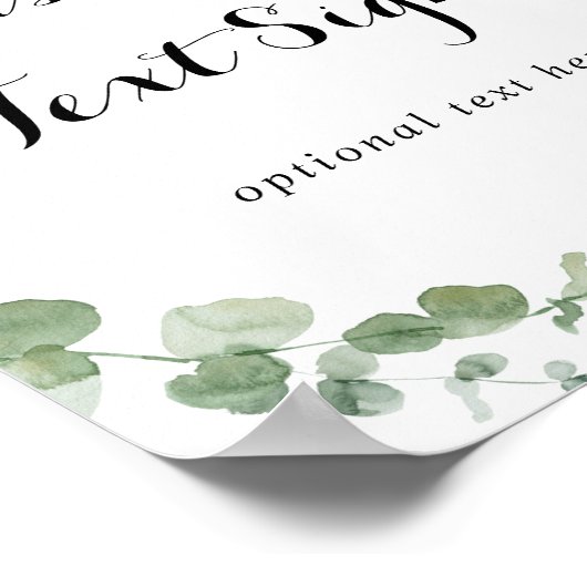 Modern Calligraphy Custom Text Eucalyptus Sign ポスター (角)