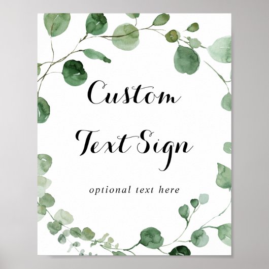 Modern Calligraphy Custom Text Eucalyptus Sign ポスター (正面)
