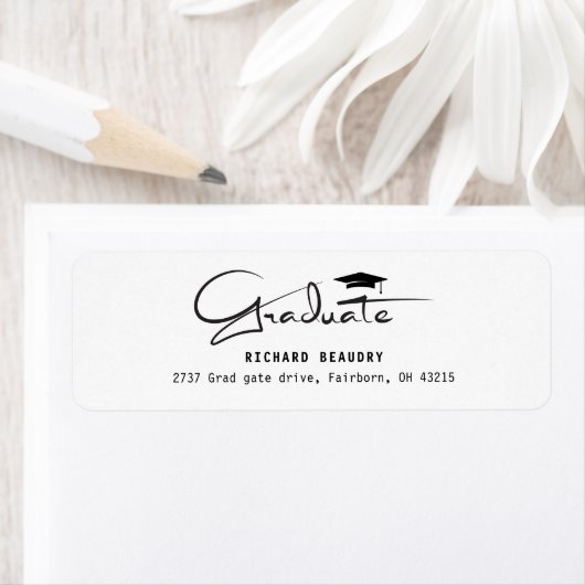 Modern Calligraphy Graduation Cap Return Address  ラベル (インサイチュ)