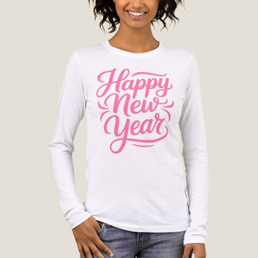 Modern Calligraphy Happy New Year in Pink トライブレンドTシャツ (正面)