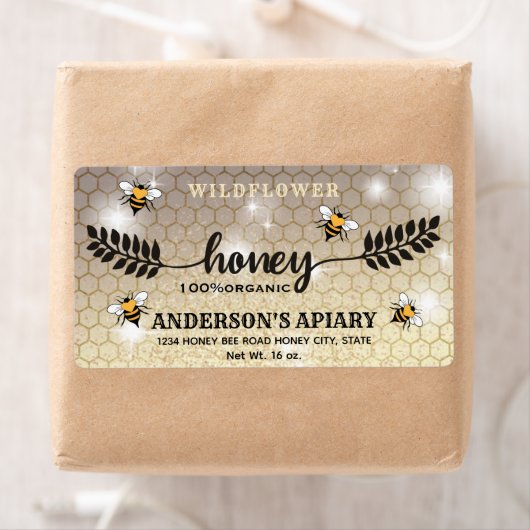 Modern calligraphy honey branch jar label ラベル (インサイチュ)