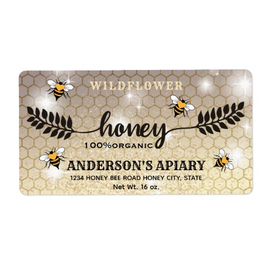 Modern calligraphy honey branch  jar label ラベル (正面)