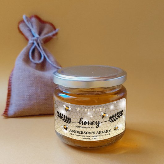 Modern calligraphy honey branch  jar label ラベル