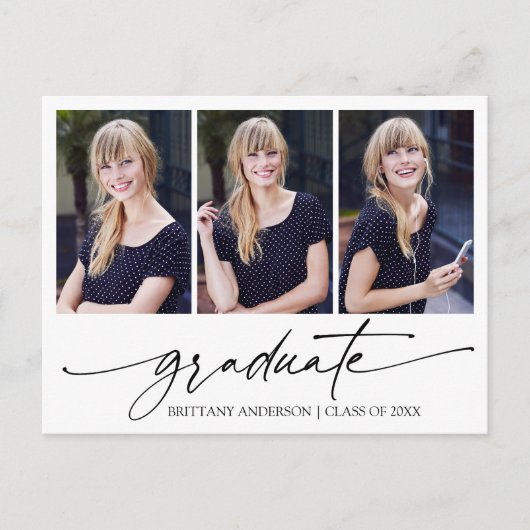 Modern Calligraphy Ink Script 3 Photo Graduation ポストカード (正面)
