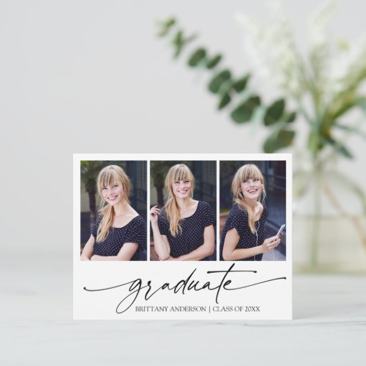 Modern Calligraphy Ink Script 3 Photo Graduation ポストカード (スタンド正面)