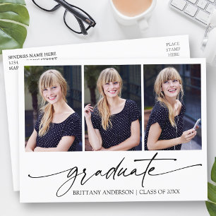 Modern Calligraphy Ink Script 3 Photo Graduation ポストカード
