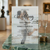 Modern Calligraphy Photo Faux Gold Wedding 招待状