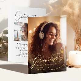 Modern Calligraphy Photo Graduation Announcement 箔招待状