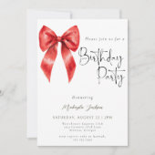 Modern Calligraphy Red Bow Birthday Invitation 招待状 (正面)