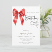Modern Calligraphy Red Bow Birthday Invitation 招待状 (スタンド正面)