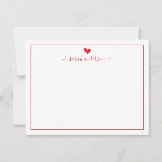 Modern Calligraphy Red Heart Personalized ノートカード (正面)