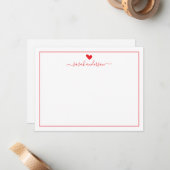 Modern Calligraphy Red Heart Personalized ノートカード (正面/裏面インサイチュ)