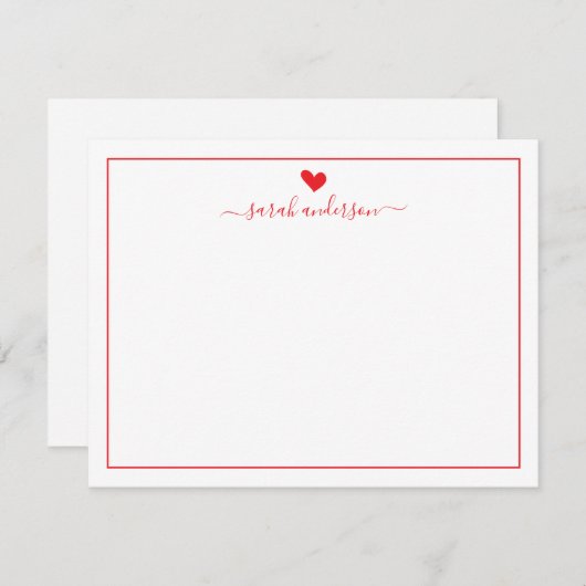 Modern Calligraphy Red Heart Personalized ノートカード (正面/裏面)