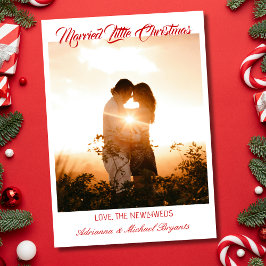 Modern Calligraphy Red Married Little Christmas シーズンカード