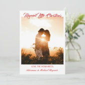 Modern Calligraphy Red Married Little Christmas シーズンカード (スタンド正面)