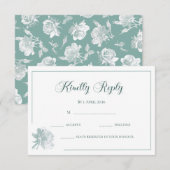 Modern Calligraphy Sage Green Floral Wedding RSVP ノートカード (正面/裏面)