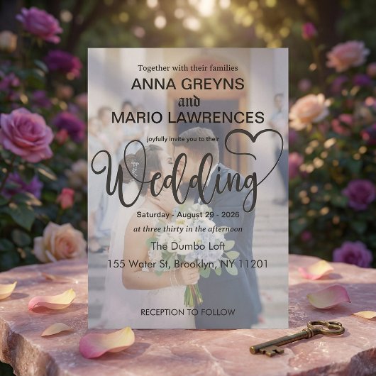 Modern Calligraphy Script 2 Photo Overlay Wedding 招待状