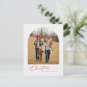 Modern Calligraphy Script Christmas Family Photo シーズンポストカード (スタンド正面)