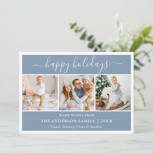 Modern Calligraphy Script Dusty Blue 3 Photo シーズンカード (スタンド正面)