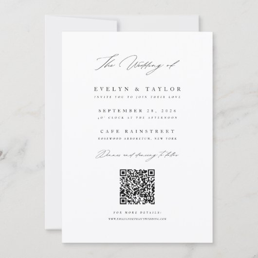 Modern Calligraphy Script Photo QR Code Wedding 招待状 (裏面)