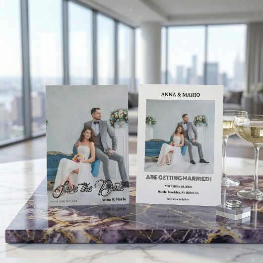 Modern Calligraphy Script Photo Wedding セーブザデート