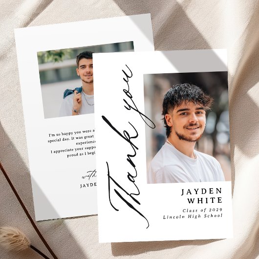 Modern Calligraphy Simple Photo Graduation サンキューカード