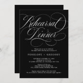 Modern calligraphy timeless Black Rehearsal Dinner 招待状 (正面/裏面)