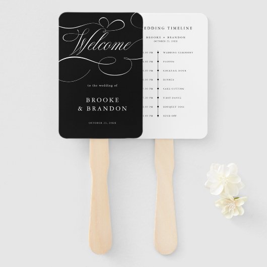 Modern calligraphy timeless black wedding Timeline ハンドファン (正面&裏面)