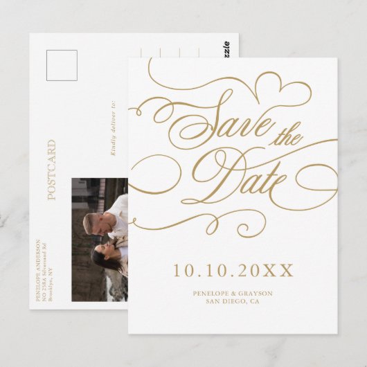 Modern calligraphy timeless gold  Save the Date ポストカード (正面/裏面)