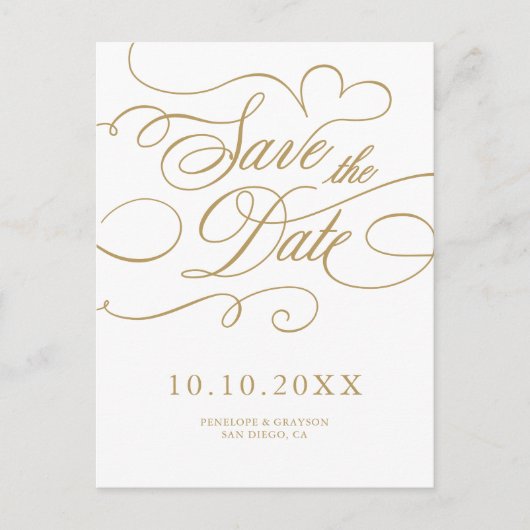 Modern calligraphy timeless gold  Save the Date ポストカード (正面)