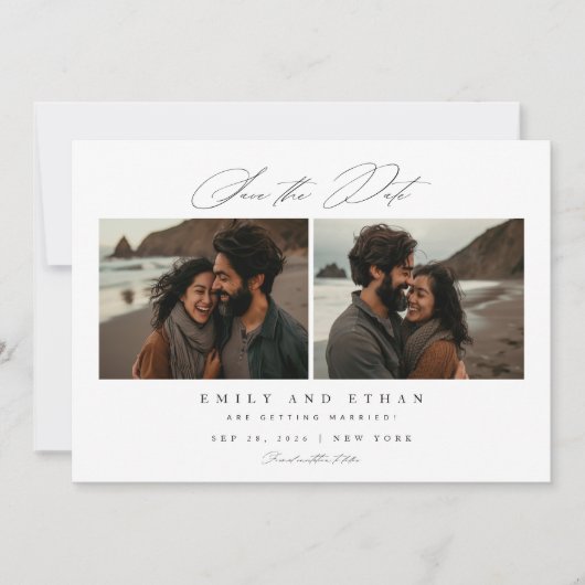 Modern Calligraphy Two Photo QR Code セーブザデート (正面)