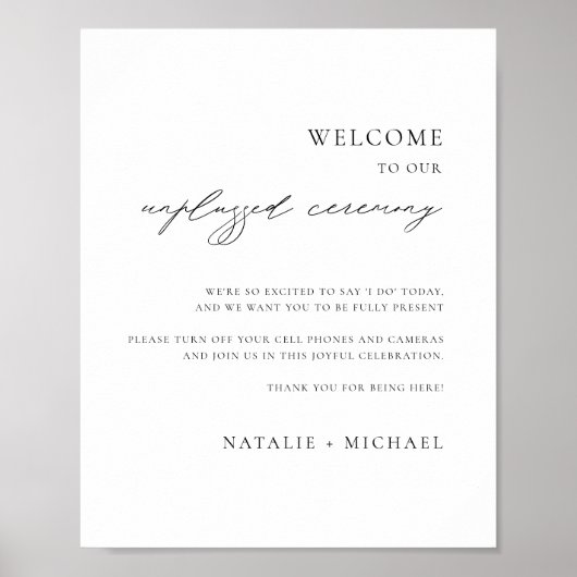 Modern Calligraphy Unplugged Ceremony Wedding Sign ポスター (正面)