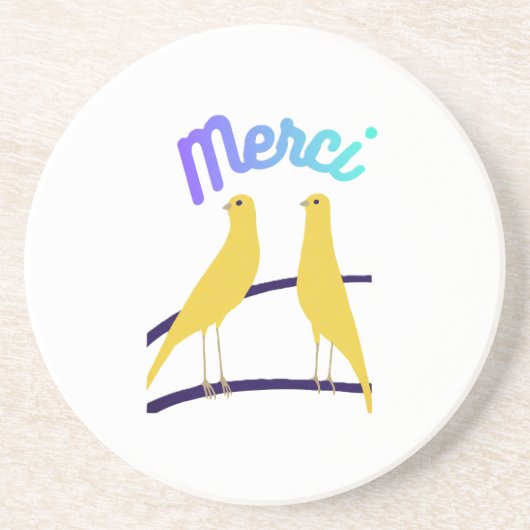 Modern Canary & "Merci" - Japandi Style Art コースター (正面)