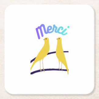 Modern Canary & "Merci" - Japandi Style Art スクエアペーパーコースター