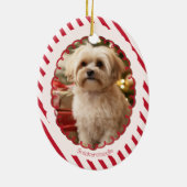 Modern Candy Cane Stripe Christmas 2 Photos セラミックオーナメント (裏面)