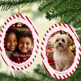 Modern Candy Cane Stripe Christmas 2 Photos セラミックオーナメント