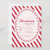 Modern Candy Cane Theme Christmas Party Invitation 招待状 (正面)