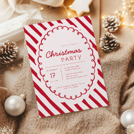 Modern Candy Cane Theme Christmas Party Invitation 招待状