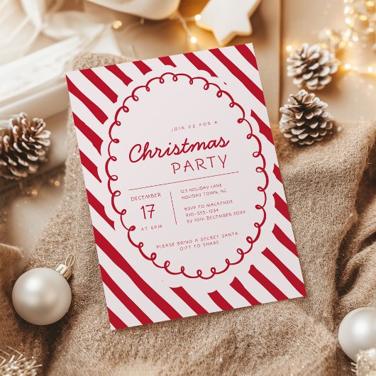 Modern Candy Cane Theme Christmas Party Invitation 招待状