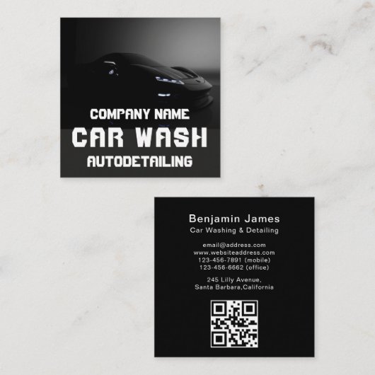Modern Car Wash Automotive Cleaning QR Code  スクエア名刺 (正面/裏面)